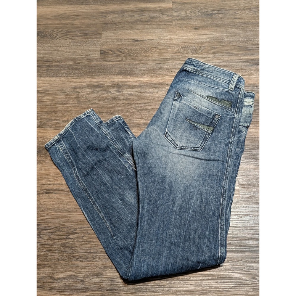 Diesel Darron 008B9 Slim Tapered Jeans Mens 33x34 Blue Distressed Made in Italy